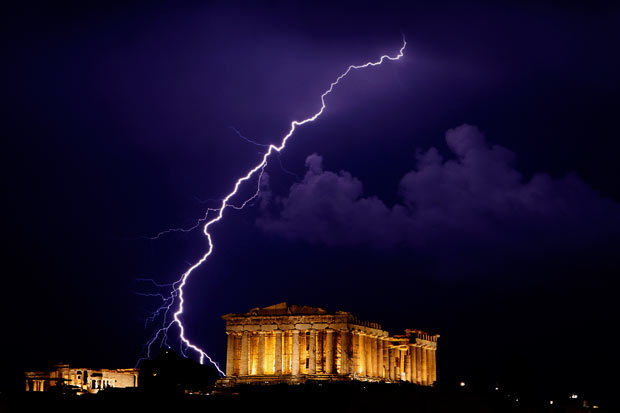 Eclairs Parthenon Athenes Eclairs dorages en photos