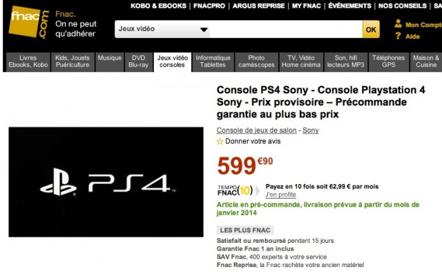 PS4 en vente a 600 euros 640x396 PS4 en pré commande sur la FNAC à 599 euros