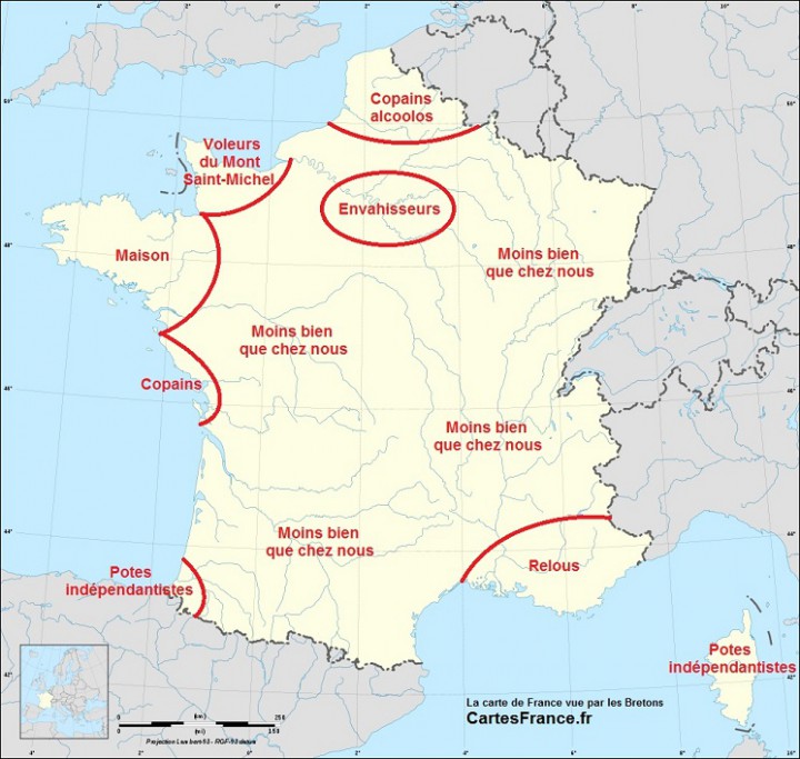 Carte de France vue par les Bretons