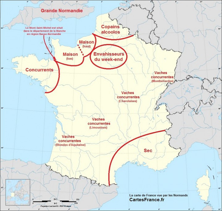Carte de France vue par les Normands