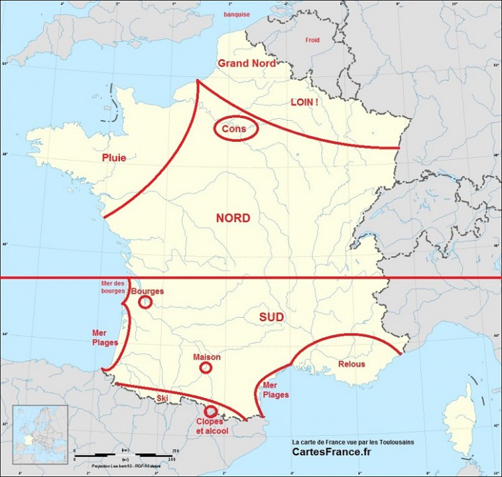 Carte de France vue par les Toulousains