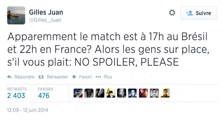 Twitter Gilles Juan spoil Bresil Croatie