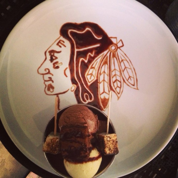 assiette dessin chocolat chicago blackhawks hockey