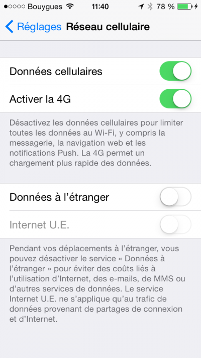 iOS 8 reseau etranger Europe