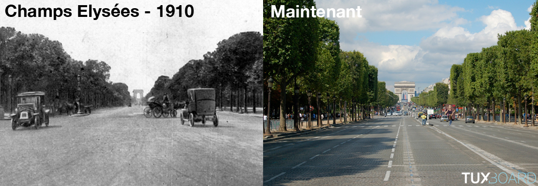 evolution Champs Elysées 1910 et maintenant
