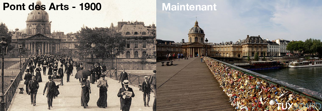 Difference Pont des Arts 1900 et maintenant