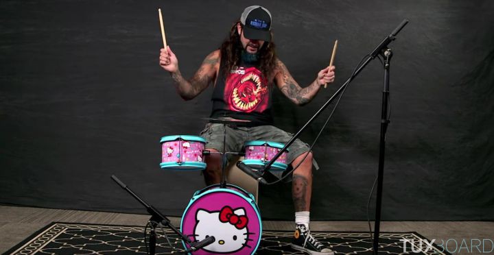 batteur legende metal mike portnoy kit hello kitty