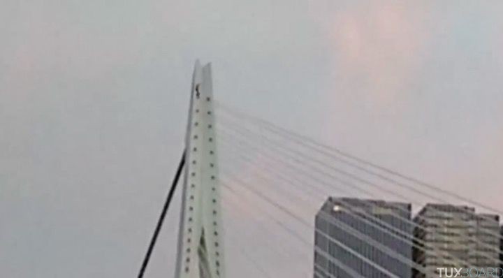 Bizarre skateboard stunt on bridge gone wrong in Rotterdam