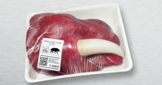 Viande préhistorique dans un supermarché
