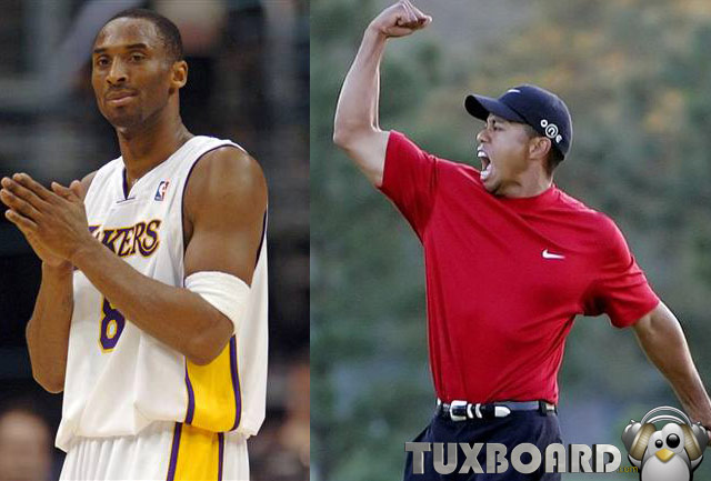 Sportifs préférés des americains Kobe Bryant et Tiger Woods