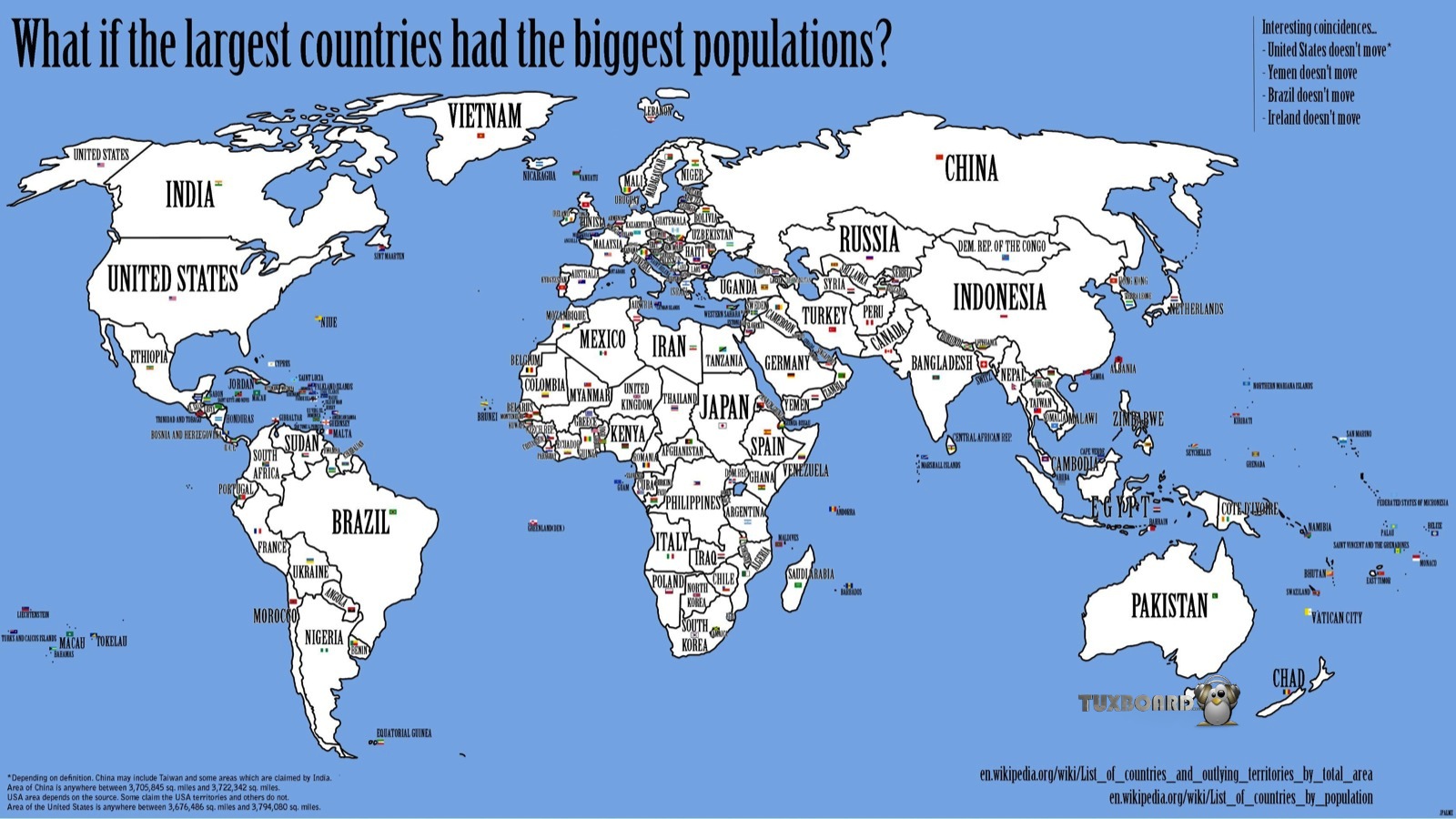 Carte taille des pays par population