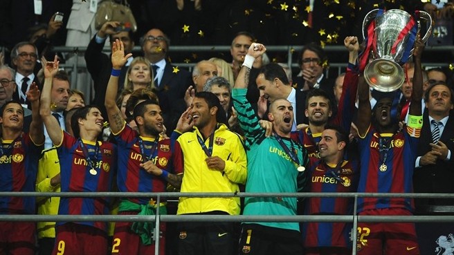 Celebration victoire Barcelone Manchester
