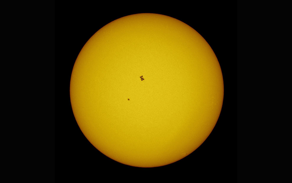 ISS and Endeavour Crossing the Sun  Dani Caxete