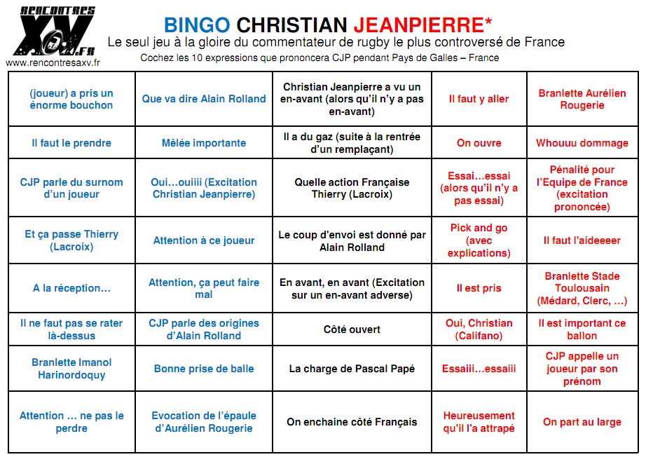 Feuille Bingo Christian Jeanpierre
