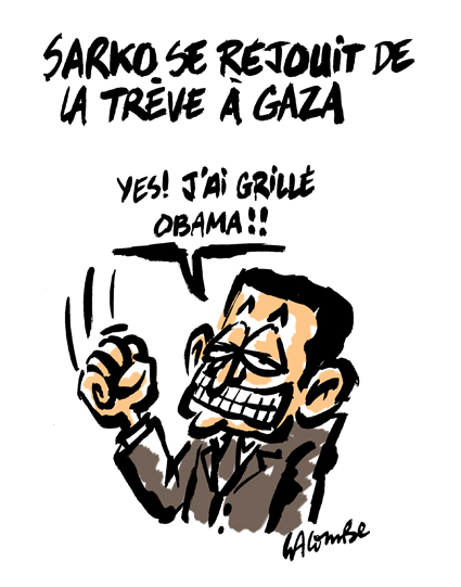 Dessin Lacombe Sarkozy Gaza Obama