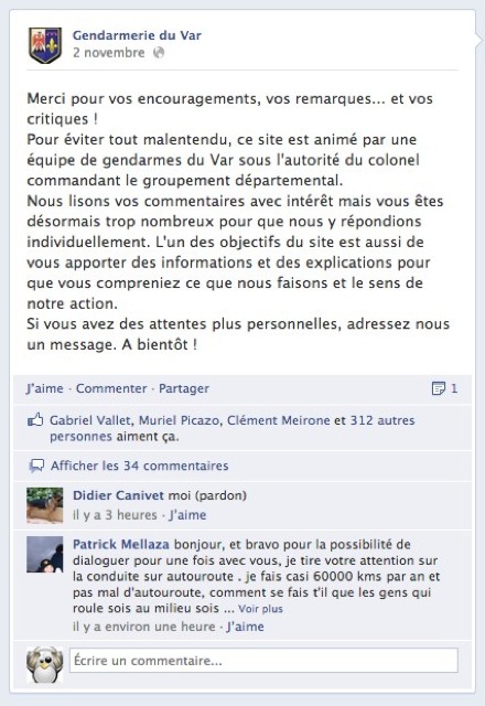 message Le Facebook de la gendarmerie du Var annonce les contrôles routiers 2