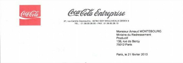 Lettre Coca-Cola Arnaud Montebourg