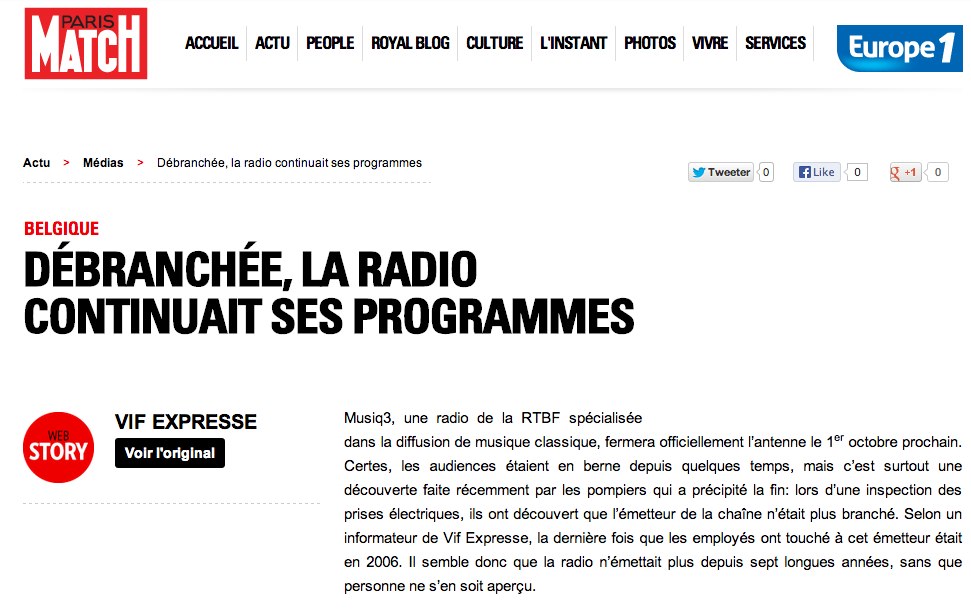 Musiq3 Paris Match fausse info