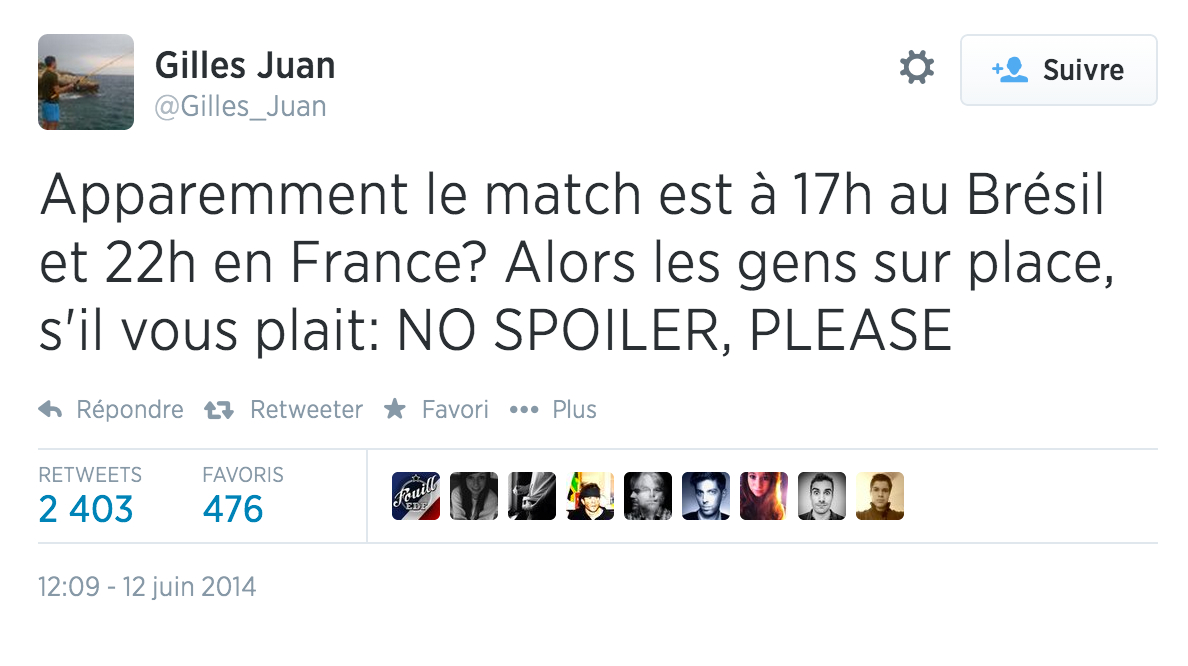 Twitter Gilles Juan spoil Bresil Croatie