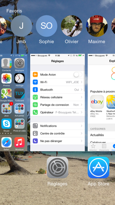 iOS 8 contacts recents favoris double clic bouton home