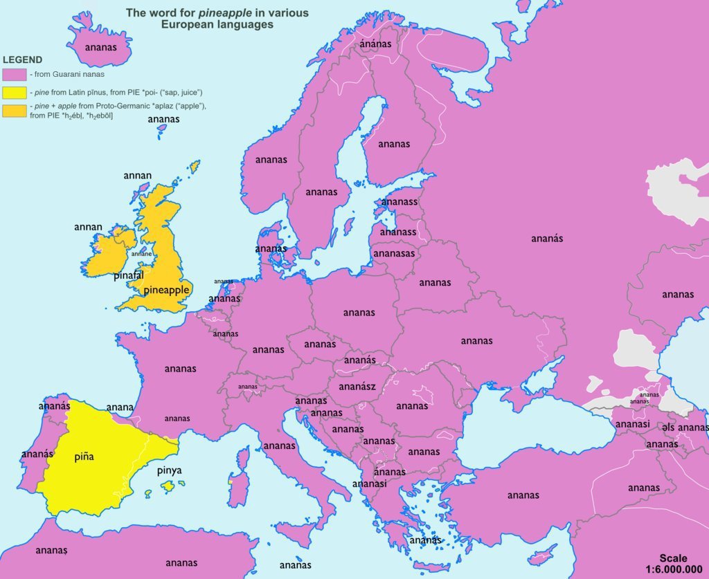 carte mot ananas en europe