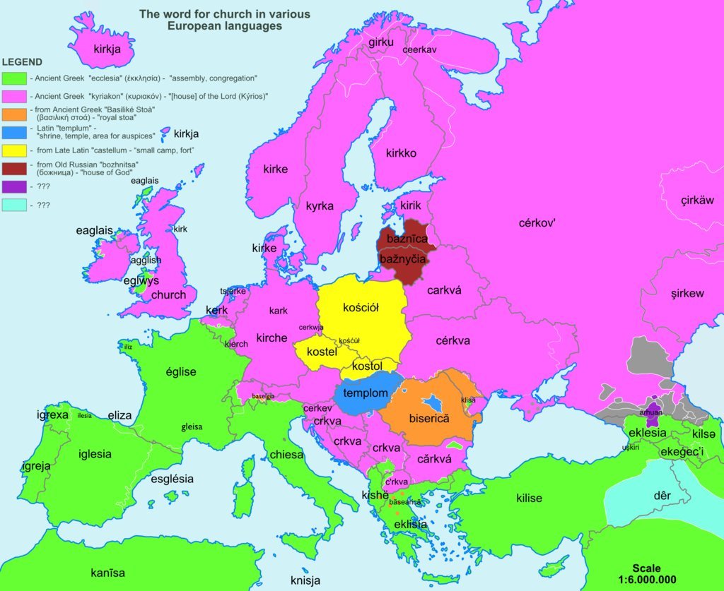carte mot eglise en europe
