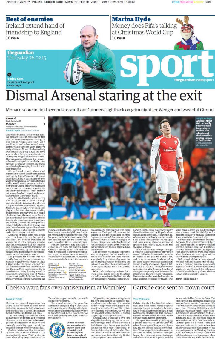 Guardian sport Dismal Arsenal staring at the exit