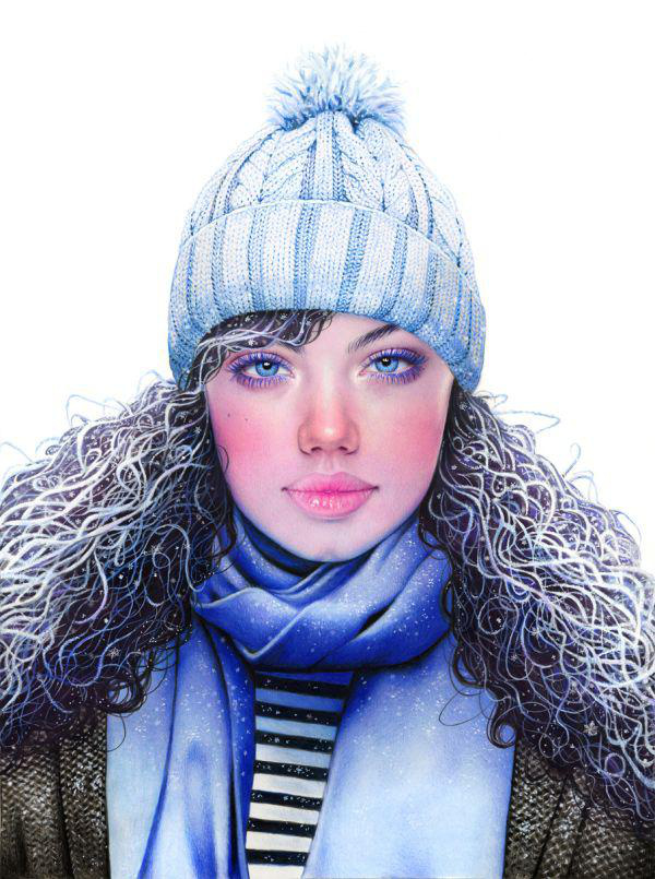 crayon portrait femme bonnet