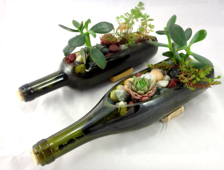 photo idee deco bouteille vin pot fleurs