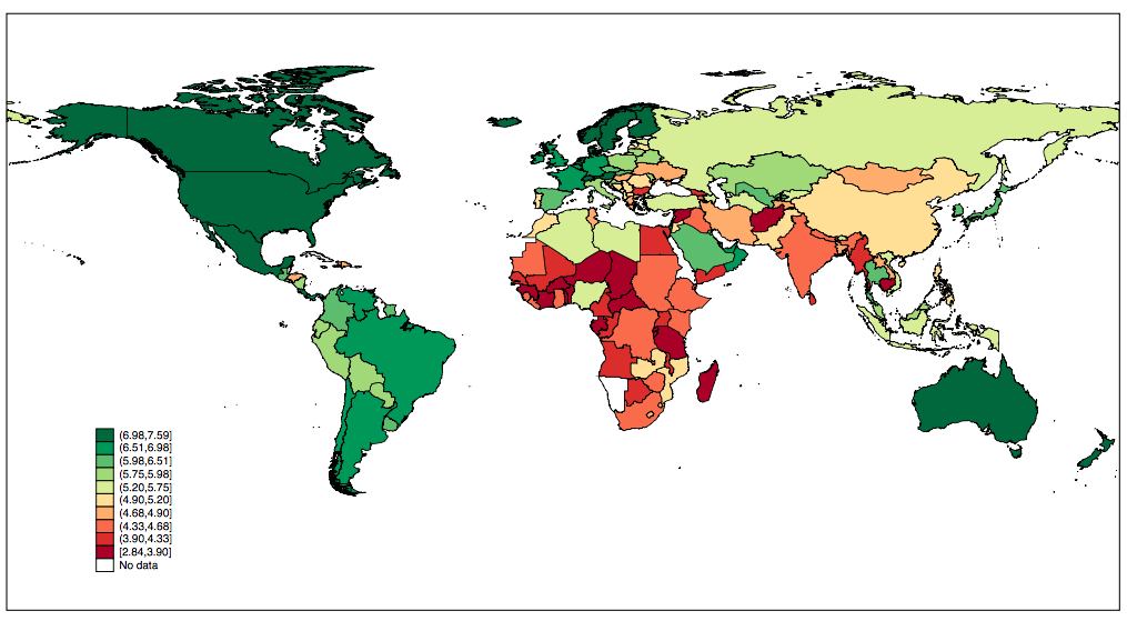 carte geographique pays heureux 2015
