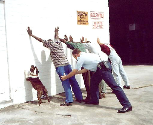 police mains contre le mur