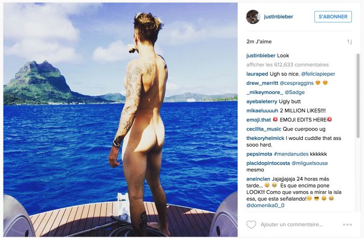 Justin Bieber nu Instagram bateau