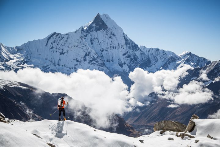 Ueli Steck summited Annapurna's south face via a new route, solo, without oxygen and in one 28 hour push.