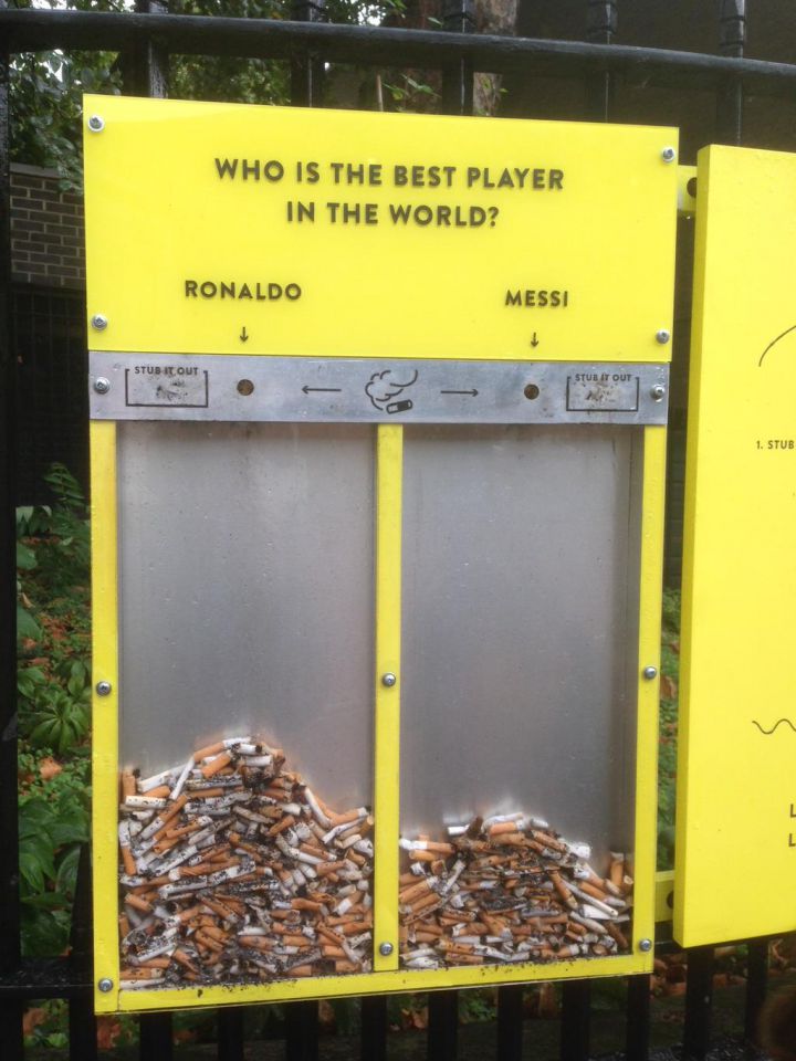 cristiano ronaldo vs lionel messi megots cigarettes