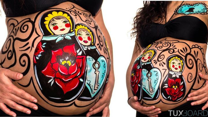 photo belly painting poupee russe