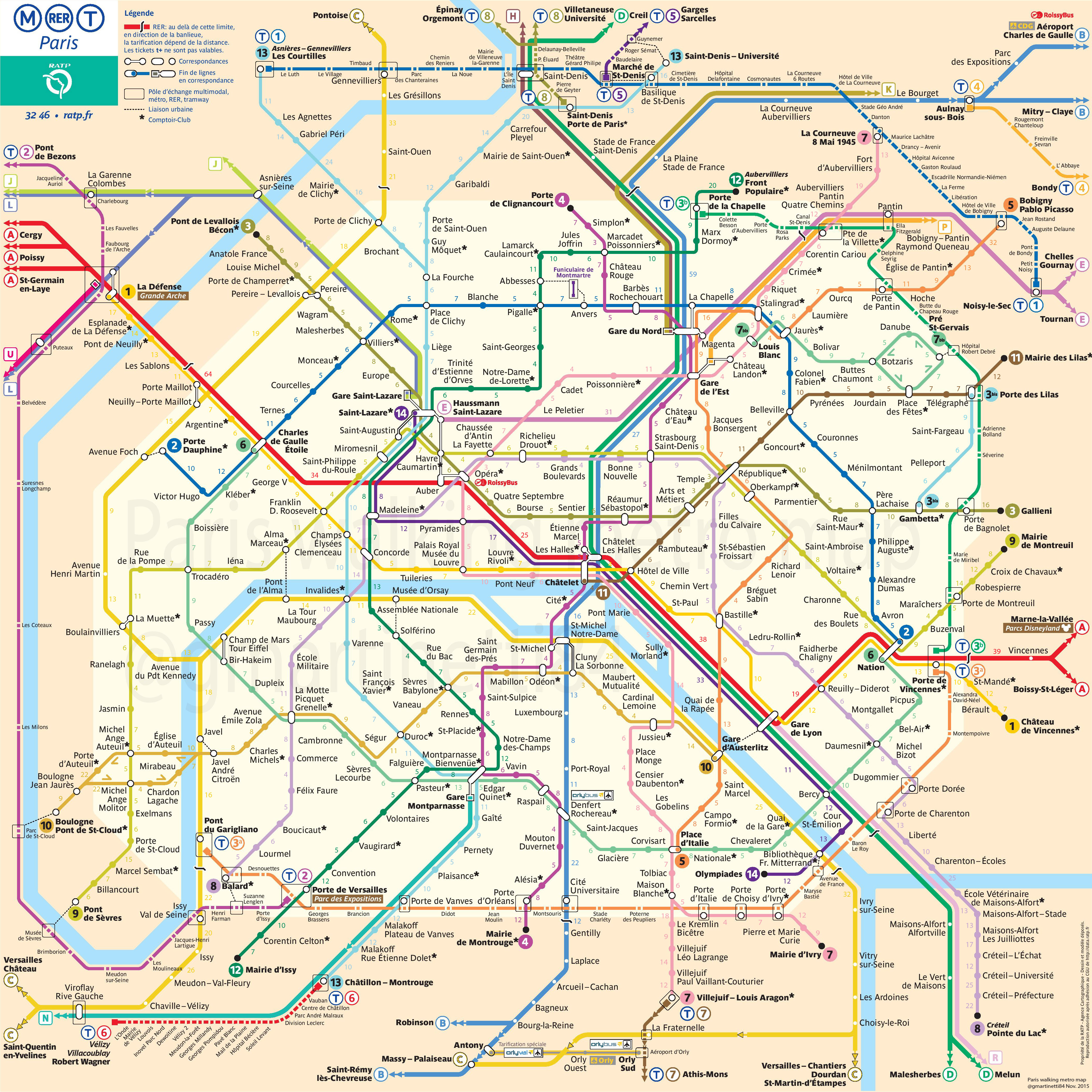 temps marche carte stations metro paris