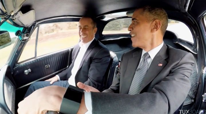 Barack Obama au volant voiture avec Jerry Seinfeld