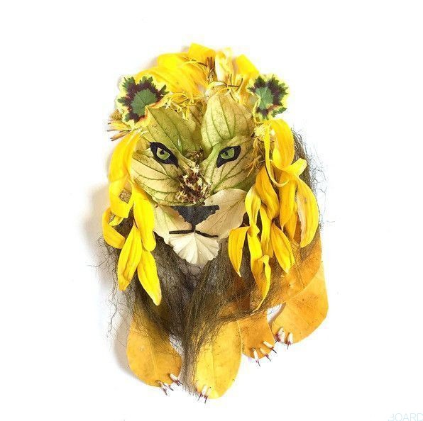 illustration lion petale de fleurs photo