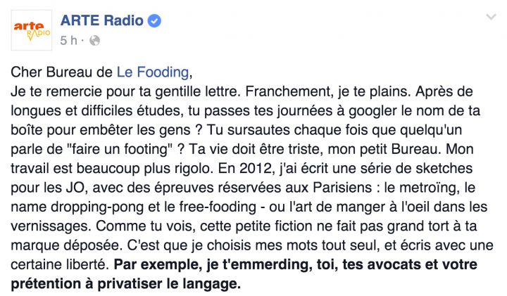 arte radio vs fooding reponse facebook