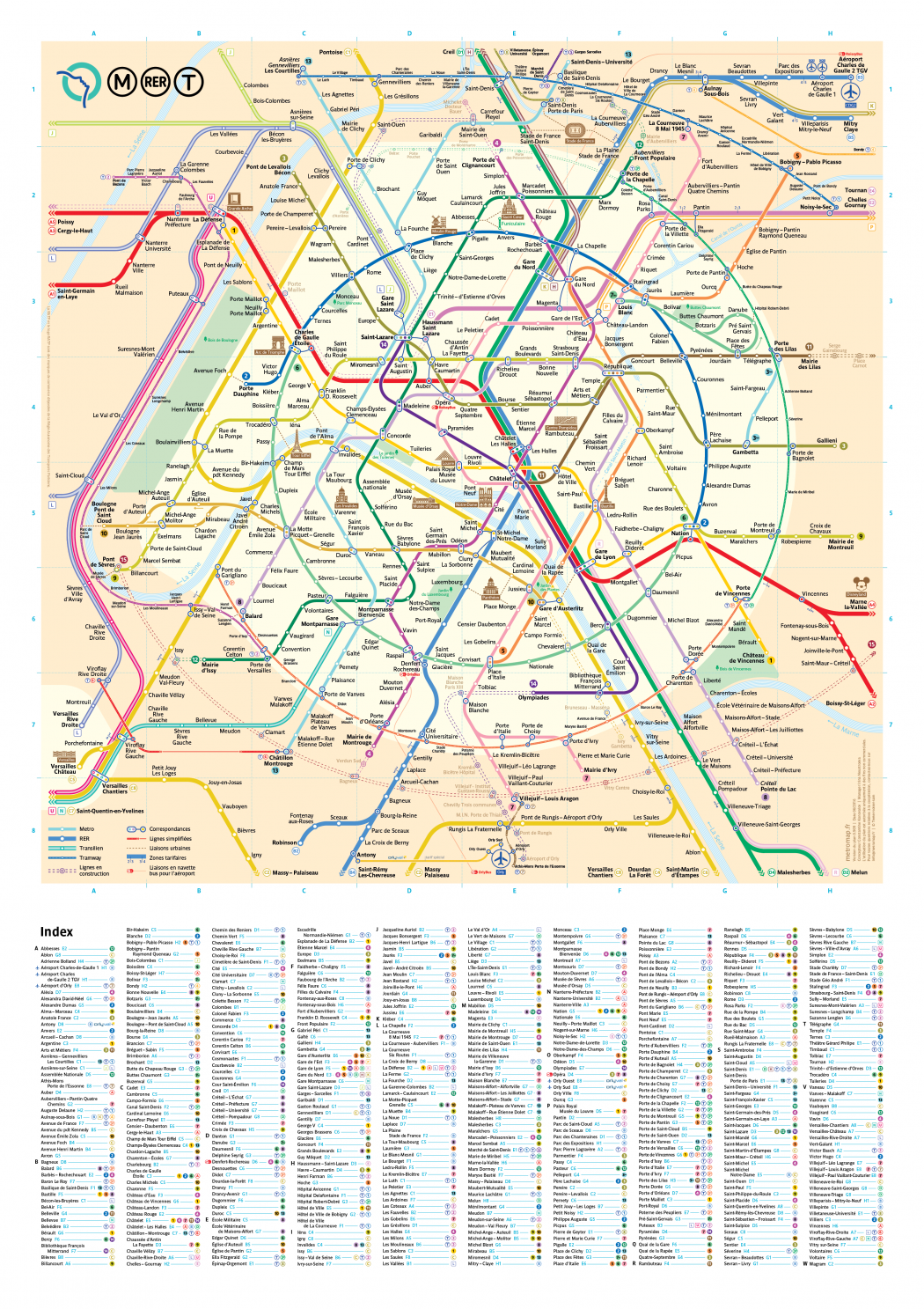 plan rond metro paris avec index