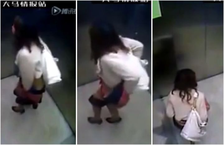 femme fait caca dans un ascenseur en Chine