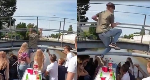 Ce jeune homme a essayé de passer par-dessus un pont quand son bateau traversait en-dessous
