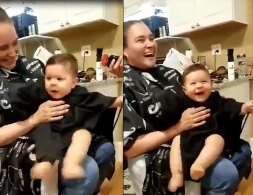 Un Bebe Qui S Est Fait Couper Les Cheveux Avec Une Tondeuse Fait Rire Toutes Les Personnes Du Salon