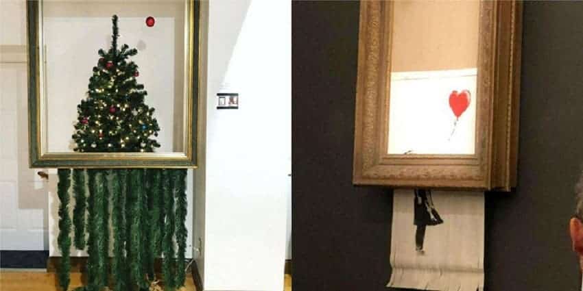 Un arbre de Noël créé pour rendre hommage aux œuvres déchiquetées de Banksy