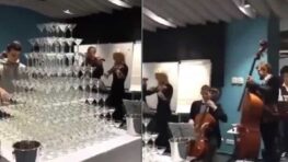 Une fontaine de champagne ratée se transforme en cascade de verre à pied, et crée plus d’ambiance à la fête !