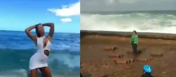 Ces personnes ont voulu prendre la super photo sur la plage, mais une vague les a surpris