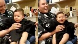 Un bébé qui s’est fait couper les cheveux avec une tondeuse fait rire toutes les personnes du salon