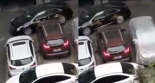 Une voiture bloquée dans un parking n’a pas lésiné sur les moyens pour se libérer