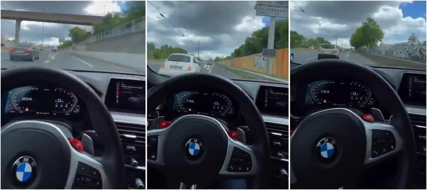 Une BMW M5 à plus de 200km/h sur la rocade de Lyon en plein trafic