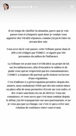 EnjoyPhoenix en colère contre les influenceurs qui se sont désolidarisés de la tribune !